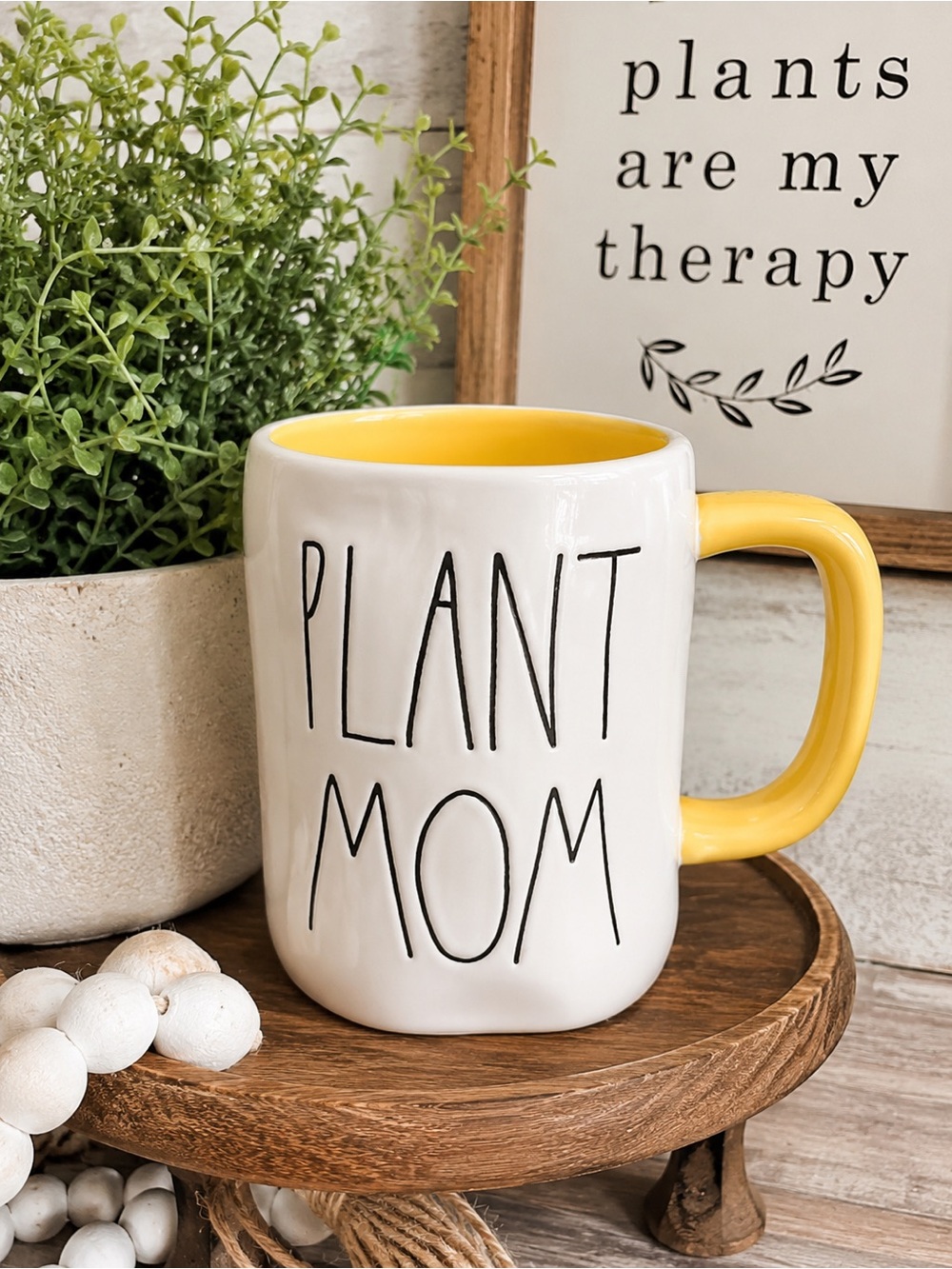 Rae Dunn Plant Mom Mug - Yellow Handle & Interior